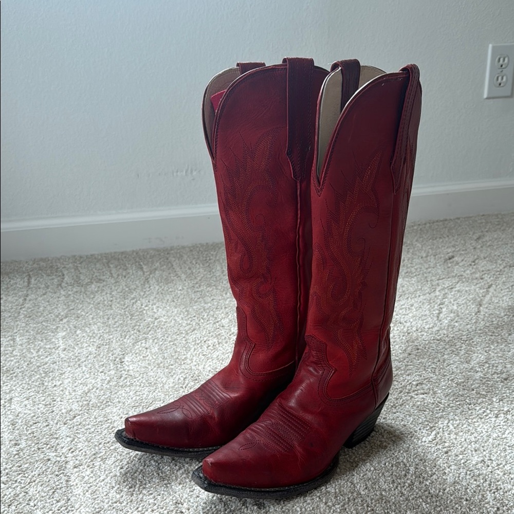 freebird Red Leather Cowboy Boots - shaft height - 13 in